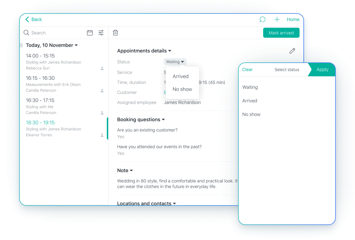 Manage appointment statuses